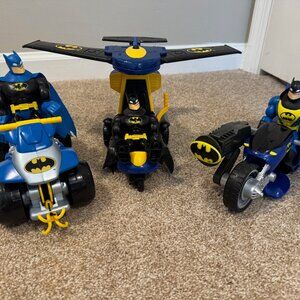 Bundle Lot Vintage DC Super Friends Batman 3 Figures Batcycle Rescue Quad Glider